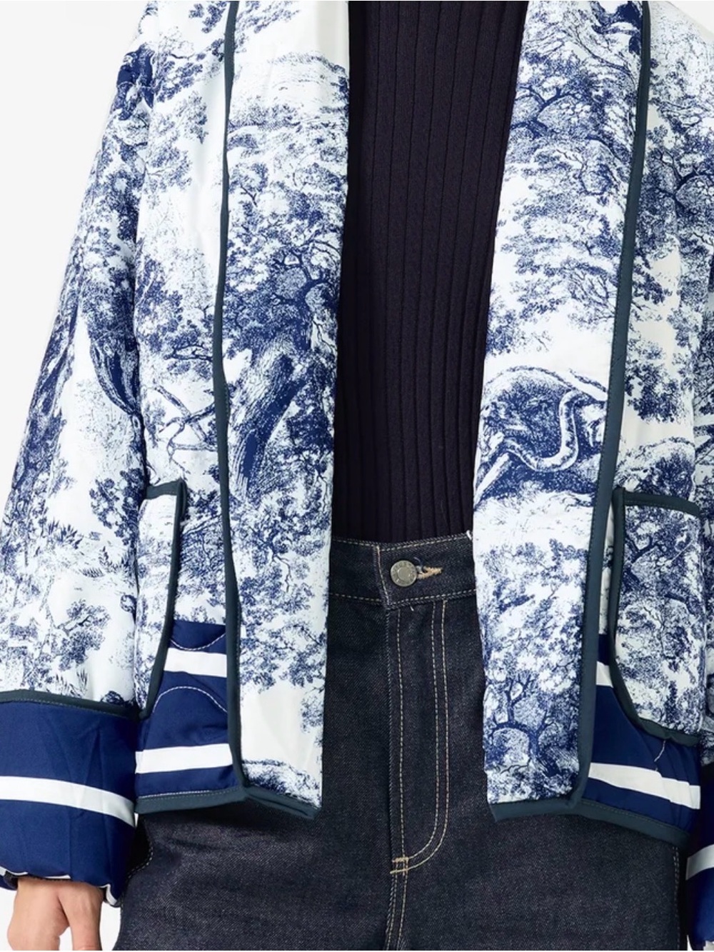 Ginger Blue and White Toile Quilted lapel collar Jacket size L NWOT - Picture 10 of 10